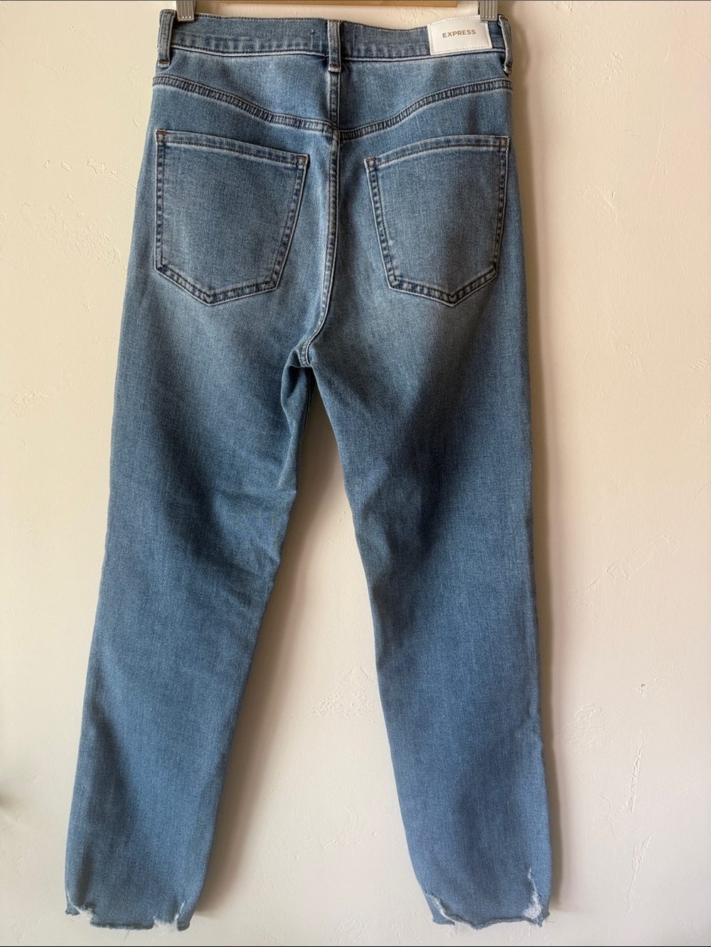 Express Women’s Slim Leg Super High-Rise Raw Cut Denim Jeans